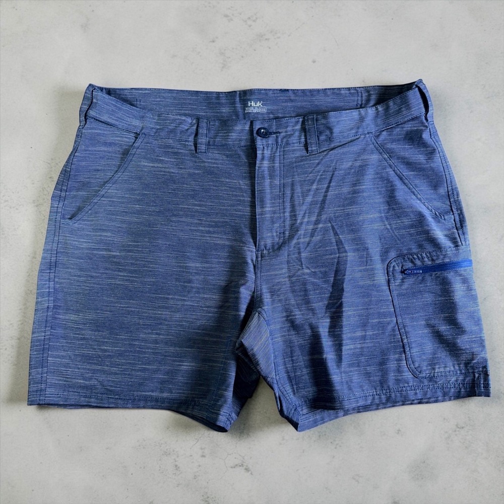 Huk Mens Blue Heathered Fishing Shorts XXXL H2000218 Performance Stretch Pockets